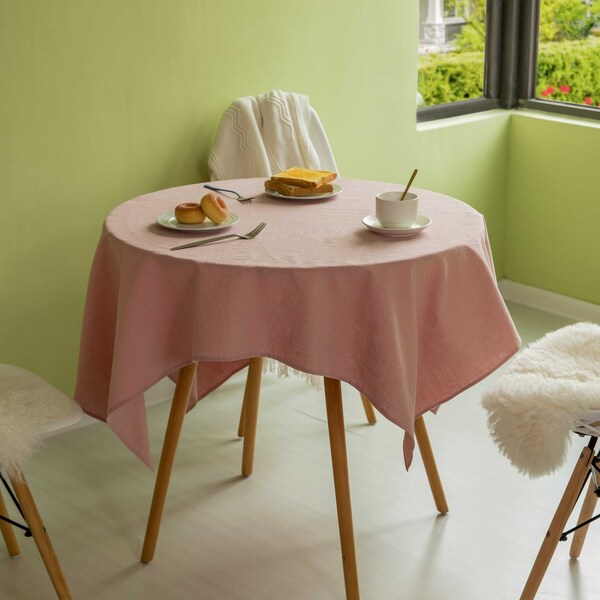 100% Pure Linen Washable Tablecloth Solid Color, 52 X 70 Rectangle Pink